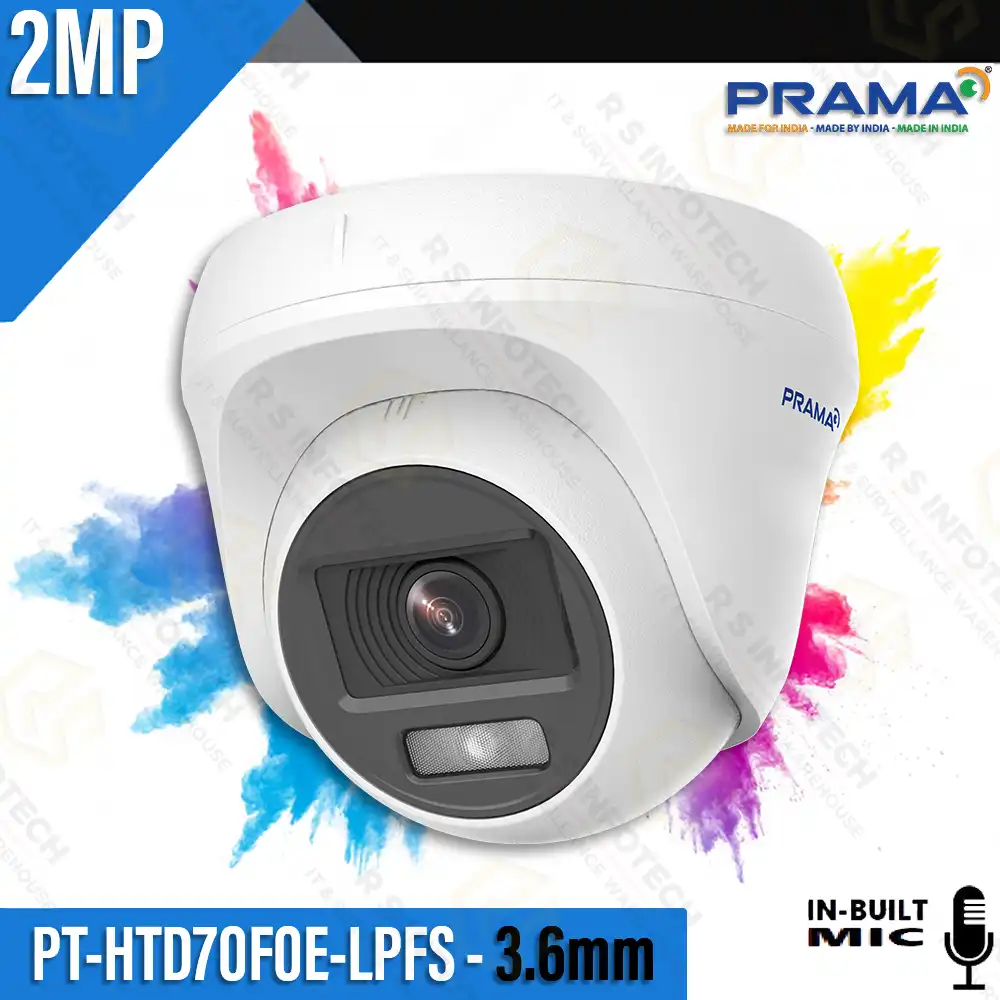 PRAMA PT-HTD70F0E-LPFS 2MP HD DOME CAMERA COLOR+MIC 3.6MM LENS