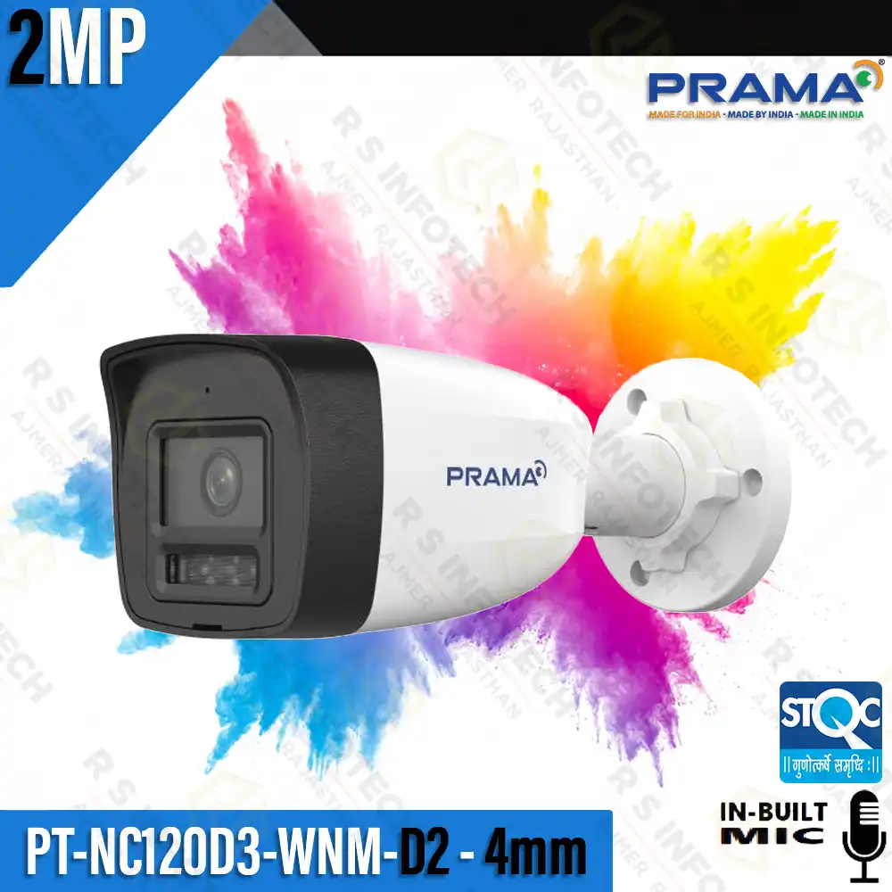 PRAMA PT-NC120D3-WNM-D2 2MP HYBRID IP BULLET | COLOR+MIC | STQC (3YEAR)