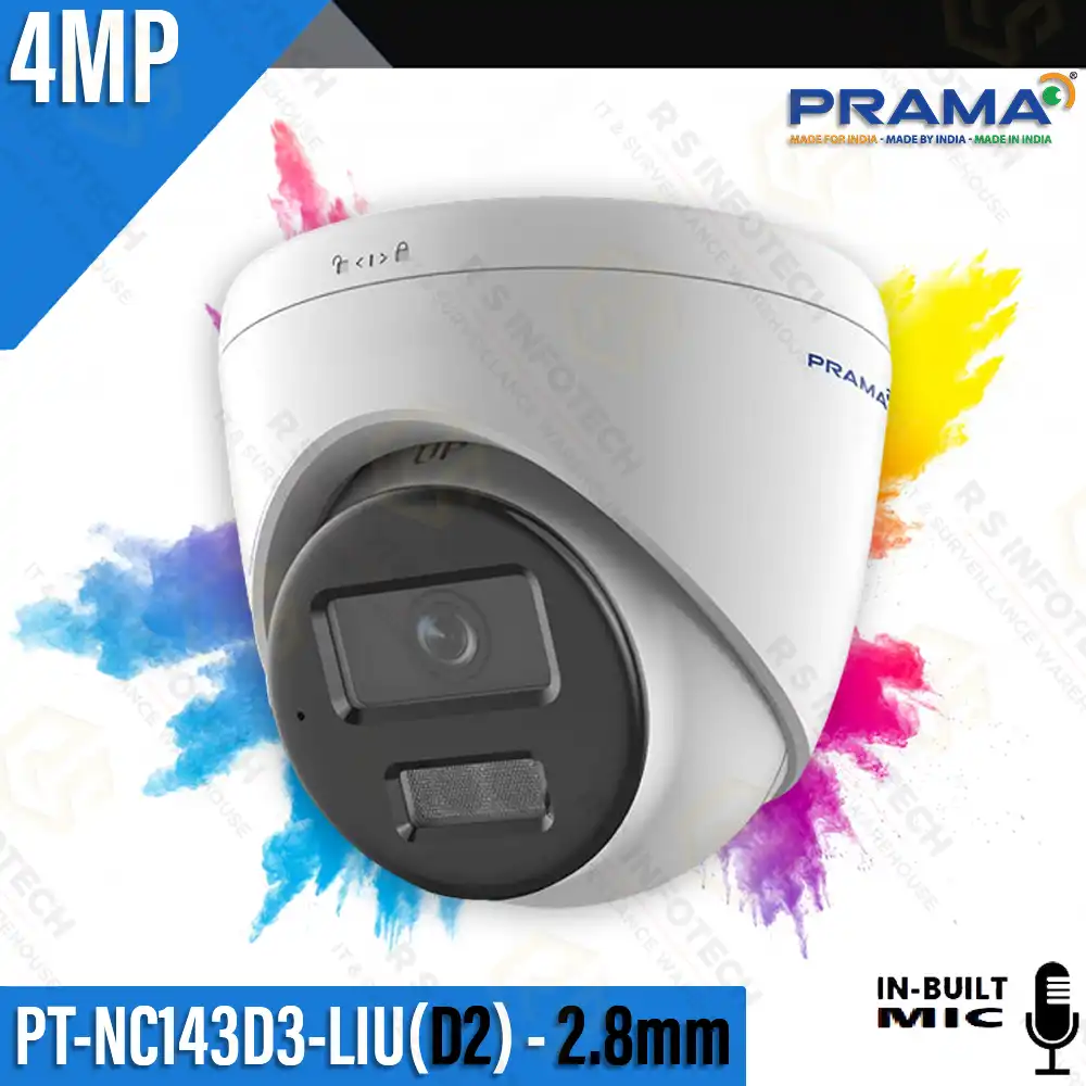 PRAMA PT-NC143D3-LIU(D2) 2.8MM LENS 4MP IP DOME COLOR+MIC CAMERA