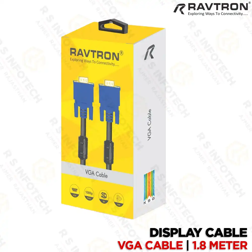 RAVTRON 1.8MTR VGA CABLE | DISPLAY CABLE | VGA MALE TO MALE