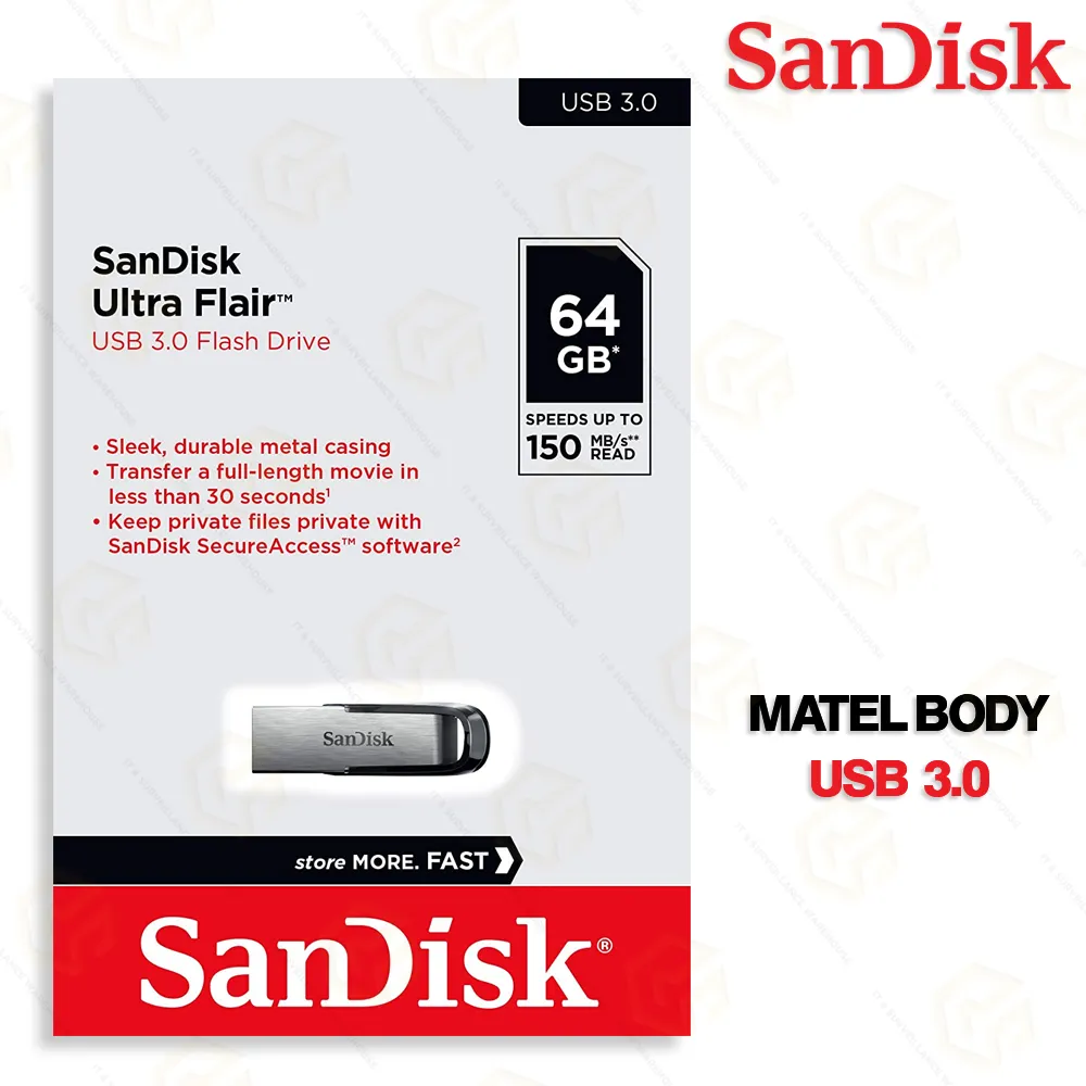 SANDISK 64GB ULTRA FLAIR 3.0 PENDRIVE | METAL BODY