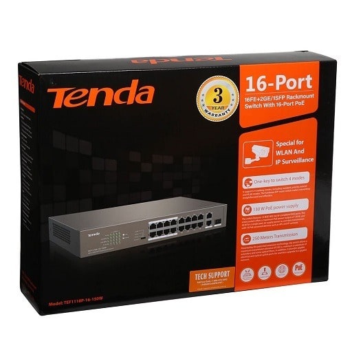 TENDA 1118P TEF1118P-16-150W 16+1GIGA+1SFP POE  (3 YEAR)