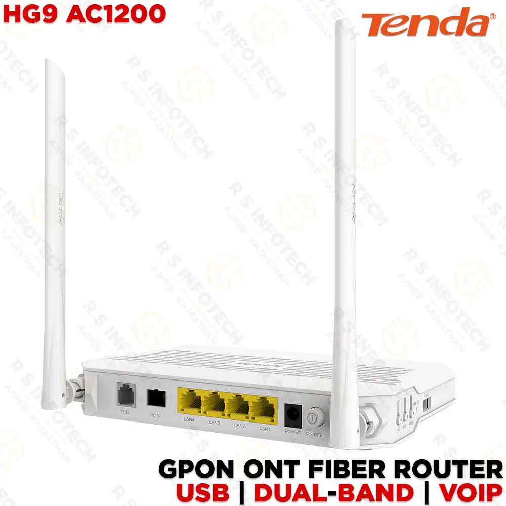 TENDA HG9 AC1200 GPON ONT FIBER ROUTER DUAL BAND | 4 LAN | VOIP | USB | (3 YEAR)
