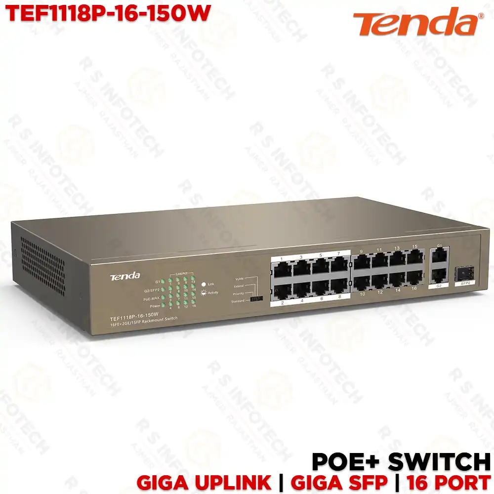 TENDA TEF1118P-16-150W 16-PORT POE+ SWITCH | GIGABIT UPLINK | 1 SFP UPLINK(3 YEAR)
