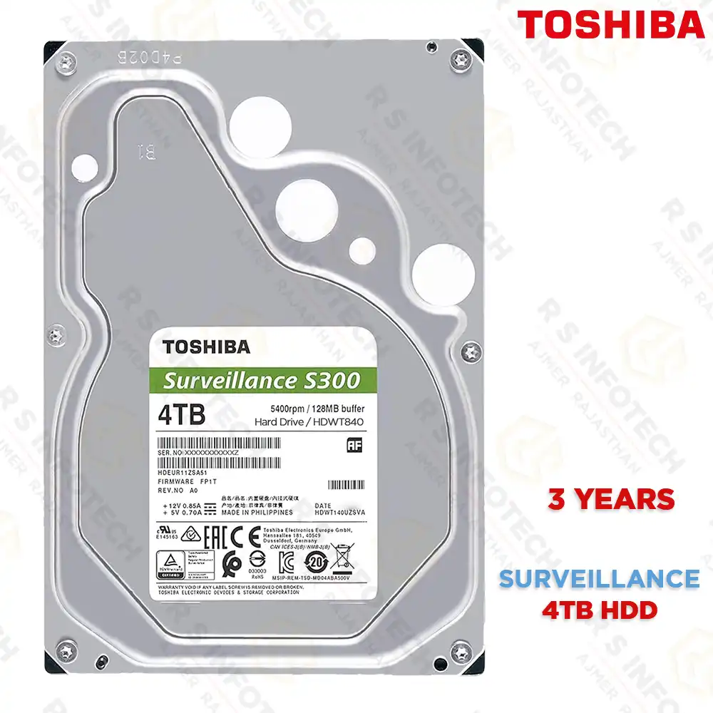 TOSHIBA 4TB S300 SURVEILLANCE HDD | 3.5'' | SATA | 5400 RPM (3 YEAR)