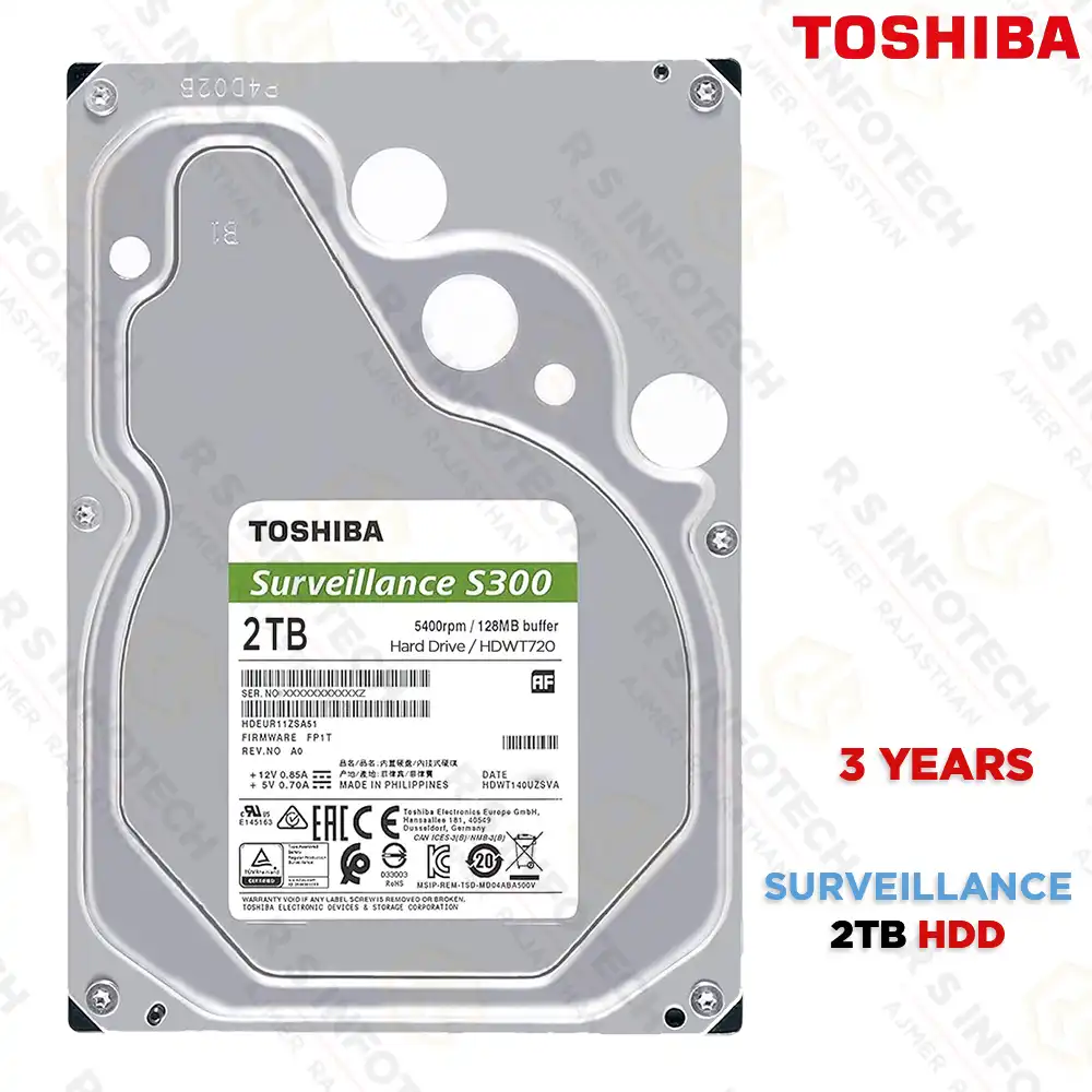 TOSHIBA S300 2TB SURVEILLANCE HDD | 3.5'' | SATA | 5400 RPM (3 YEAR)
