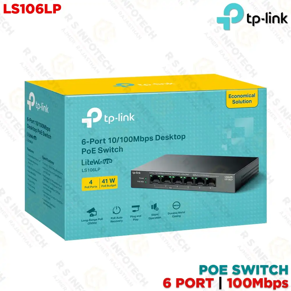 TP‑LINK LS106LP 6-PORT POE+DESKTOP SWITCH WITH 41W BUDGET, EXTEND MODE 250M