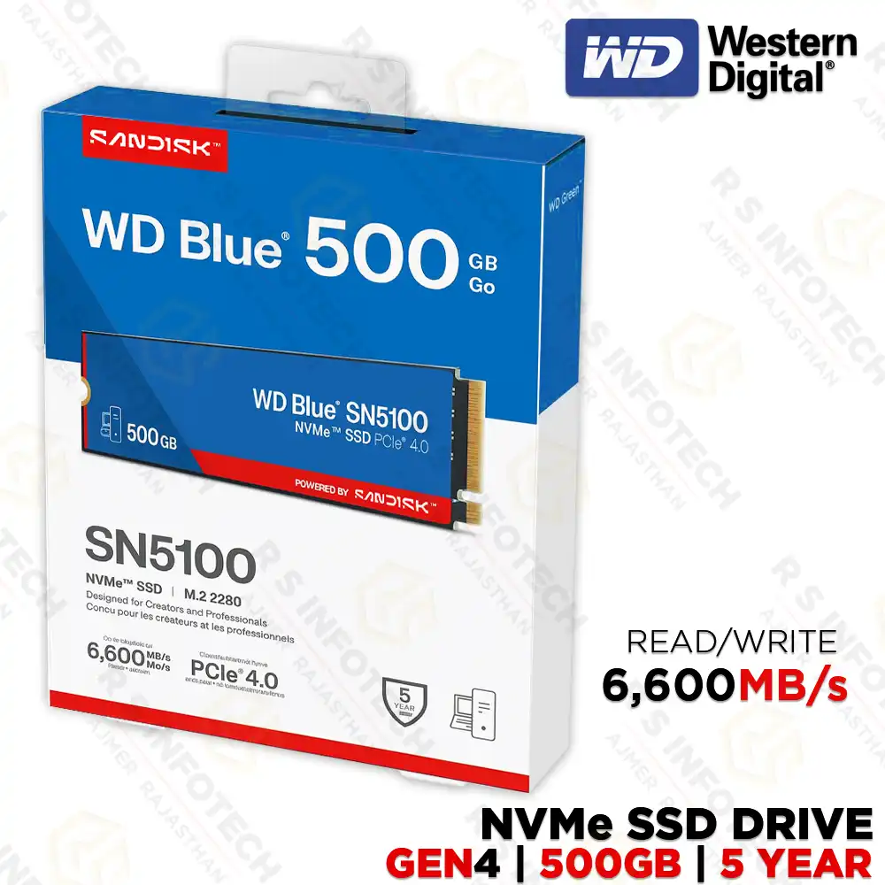WD BLUE SN5100 GEN4 500GB NVME GEN4 SSD SPEED UPTO 6600MB/s (5 YEAR)
